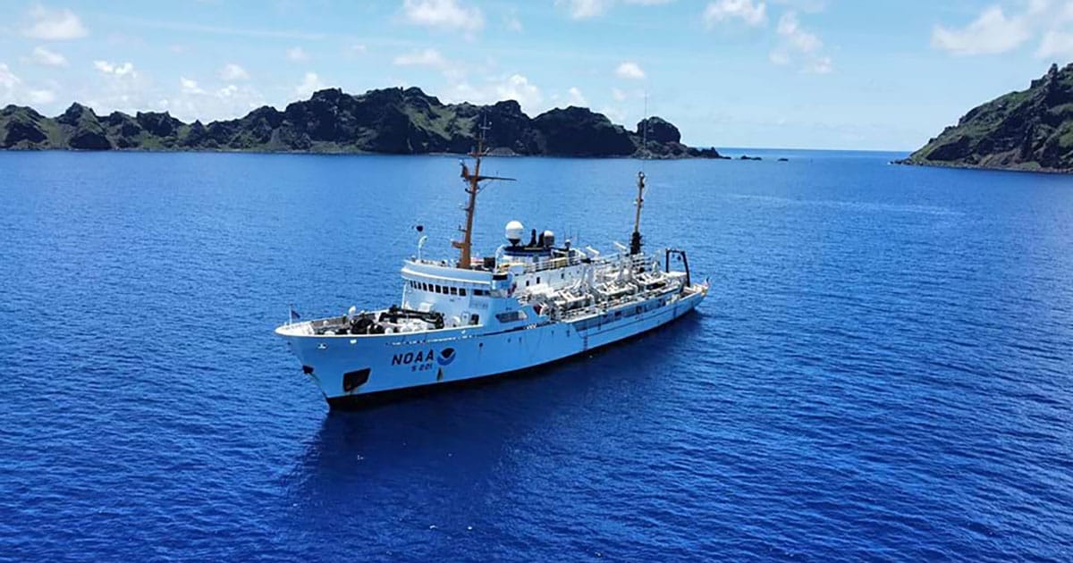 The NOAA Ship Ranier conducts a seabed mapping exercise in the Pacific in 2022.