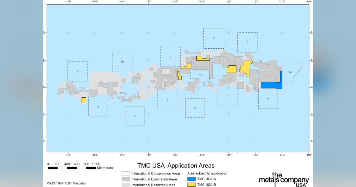 TMC USA has submitted a consolidated application for an exploration license and commercial recovery permit over the USA-A area to NOAA. In addition, it has also submitted an application for an exploration license over the USA-B area. (Image credit: TMC)