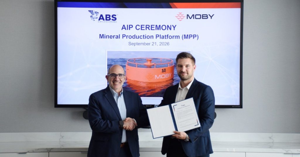 Left to right: Paul Karam, Executive VP, Operations, ABS; Alexander Petersen, Co-Founder & CEO, MOBY Robotics at the AiP award ceremony. (Image credit: MOBY Robotics)